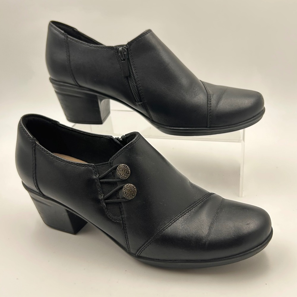 Clarks Collection Shooties Womens 9 Black Leather Button Ankle Boots Career Core